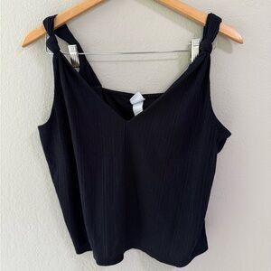 H&M Black Ribbed V-Neck Knotted Strap Tank - Size XL